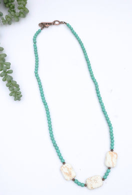 West & Co. Turquoise & Ivory Bead Necklace W/Burnished Copper N1192