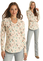 Pandhandle All Over Southwest Print Hoodie Cream LW94T03428
