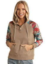 Load image into Gallery viewer, Rock &amp; Roll Tan Hoodie With Southwest print Sleeves RRWT94R04F