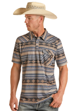 Load image into Gallery viewer, Rock&amp;Roll Short Sleeve Southwest Printed Polo Nv/Tan BM53T03492