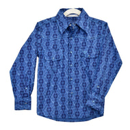 Cowboy Hardware Yth Blue Tonal Aztec Print  LS Snap 325518-400