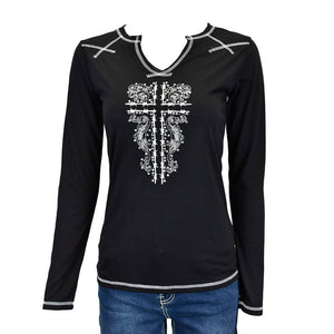 Cowgirl Hardware Barbed Cross L/S Tee Blk 215474-010