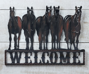 Metal Welcome Sign Horses 093957