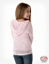 Load image into Gallery viewer, Cowgirl Tuff Light Pink Hooded Tee With Horse Print H00406