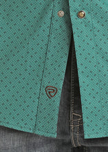 Load image into Gallery viewer, Rock &amp; Roll Slim Fit Teal Geo Print Snap LS Shirt RRMSOSRZ16