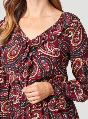 Wrangler Retro Paisley Dress Burgundy LS 112322111