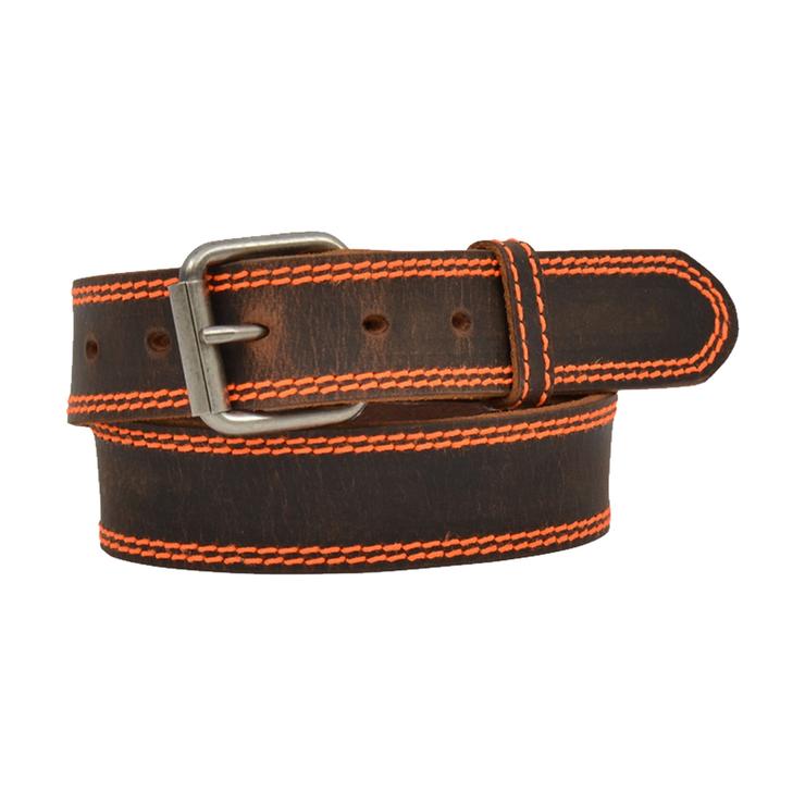 3D Brown Belt With Orange Stitching
