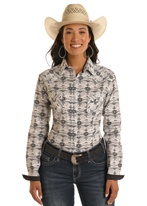 Panhandle Rough Stock Long Sleeve Southwest Prt Snap Grey RWN2S03191