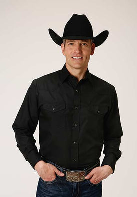 Roper Men's Poly/cotton LS Shirt Snap Solid Black Broadcloth 01-001-0025-0662