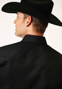 Roper Men's Poly/cotton LS Shirt Snap Solid Black Broadcloth 01-001-0025-0662