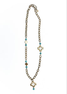 West & Co. 34" Gold Chain W/Gold Crosses & Turquoise N996BGTQ