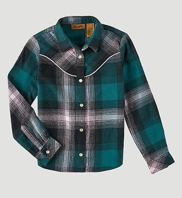 Wrangler Teal/Lilac Plaid Snap LS Flannel 112321674
