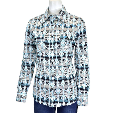Cowgirl Hardware Tribal L/S Turq Print 225546-390-W