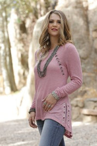 Cruel CTK7101002 Heather Pink Sweater Knit Tunic
