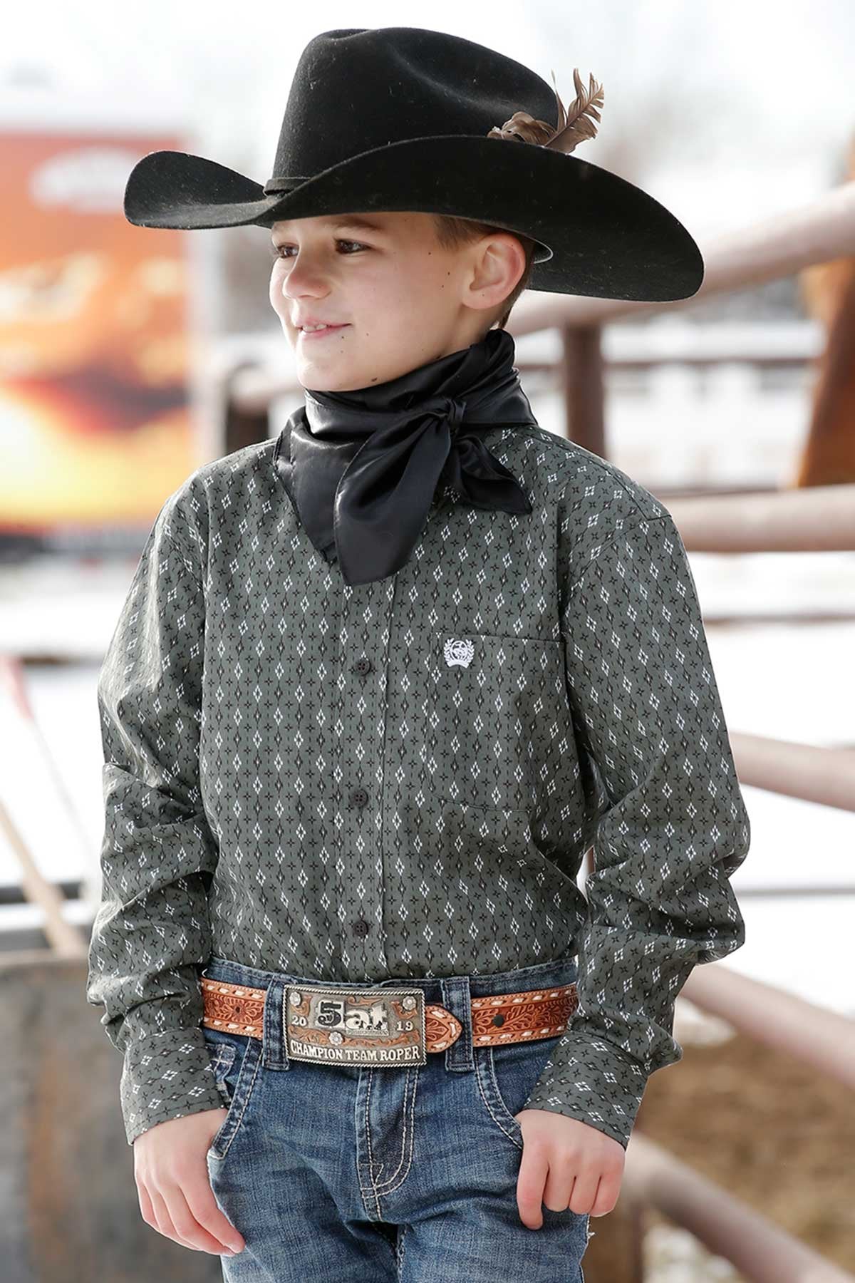 Cinch Olive Geometric Prt LS MTW7060303