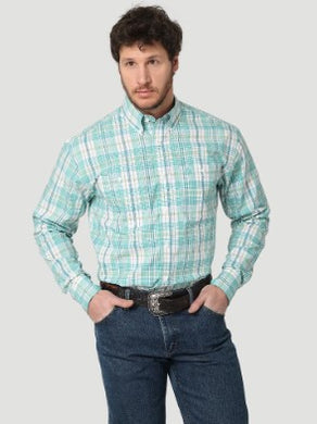 Wrangler George Strait LS Lt Green Plaid 112314963