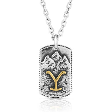 Montana Silversmiths At the Base of the Yellowstone Necklace Dog Tag  YELNC5373