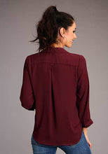 Load image into Gallery viewer, Stetson 3/4 Sleeve Wine Poly Crepe Shirt 1105005926077