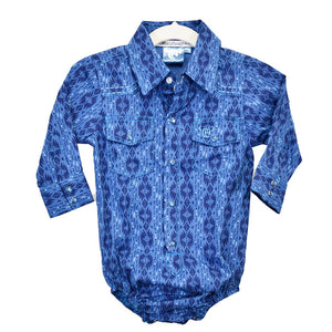 Cowboy Hardware Infant Blue Tonal Aztec LS Romper 725518R-400