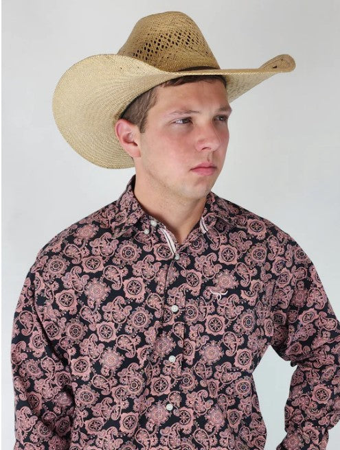 Drover Cowboy Threads Rattler Blk/Pink Paisley Prt LS