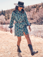 Load image into Gallery viewer, Wrangler Retro Checotah Cord Shirt Dress Dk Teal 112339170