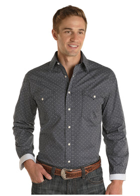 Panhandle Mens' Geo L/S Snap Light Navy RSMSOSR0ED