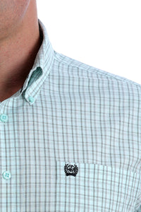Cinch MTW1111365 SHORT SLEEVE STRETCH LIGHT BLUE, WHITE AND CHARCOAL PLAID BUTTON-DOWN WESTERN SHIRT