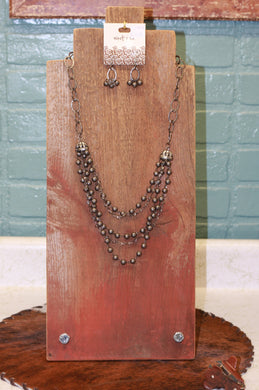 West & Co. N1091 Burnished Pewter & Clear Sparkle Bead Necklace Set