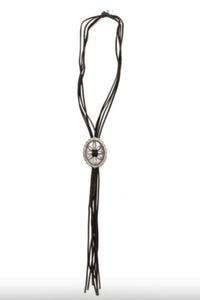 West&Co Blk Leather Adj Concho Bolo Necklace N1199Blk