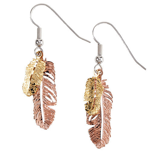 Western Express Copper & Gold Feather Earrings E-161