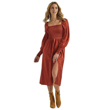 Load image into Gallery viewer, Wrangler Smocked LS Dress Rust 112339171