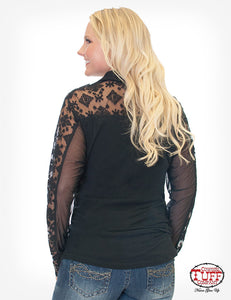 Cowgirl Tuff Black Jersey And Lace Sleeve FOO406