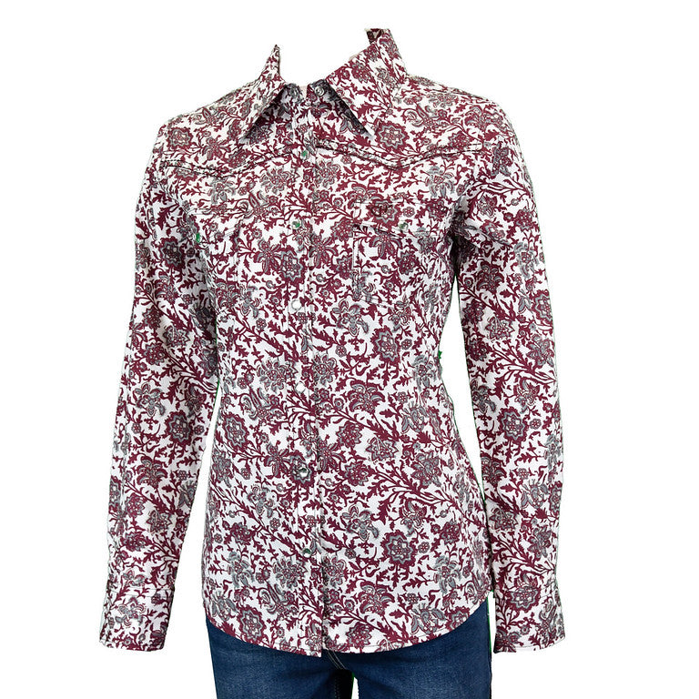 Cowgirl Hardware Floral Snap L/S Maroon Prt 225529-240